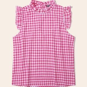 Pink and white Buffalo Ruffle neck Top